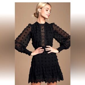 Lust or Love Black Embroidered Lace Long Sleeve Dress Size Med